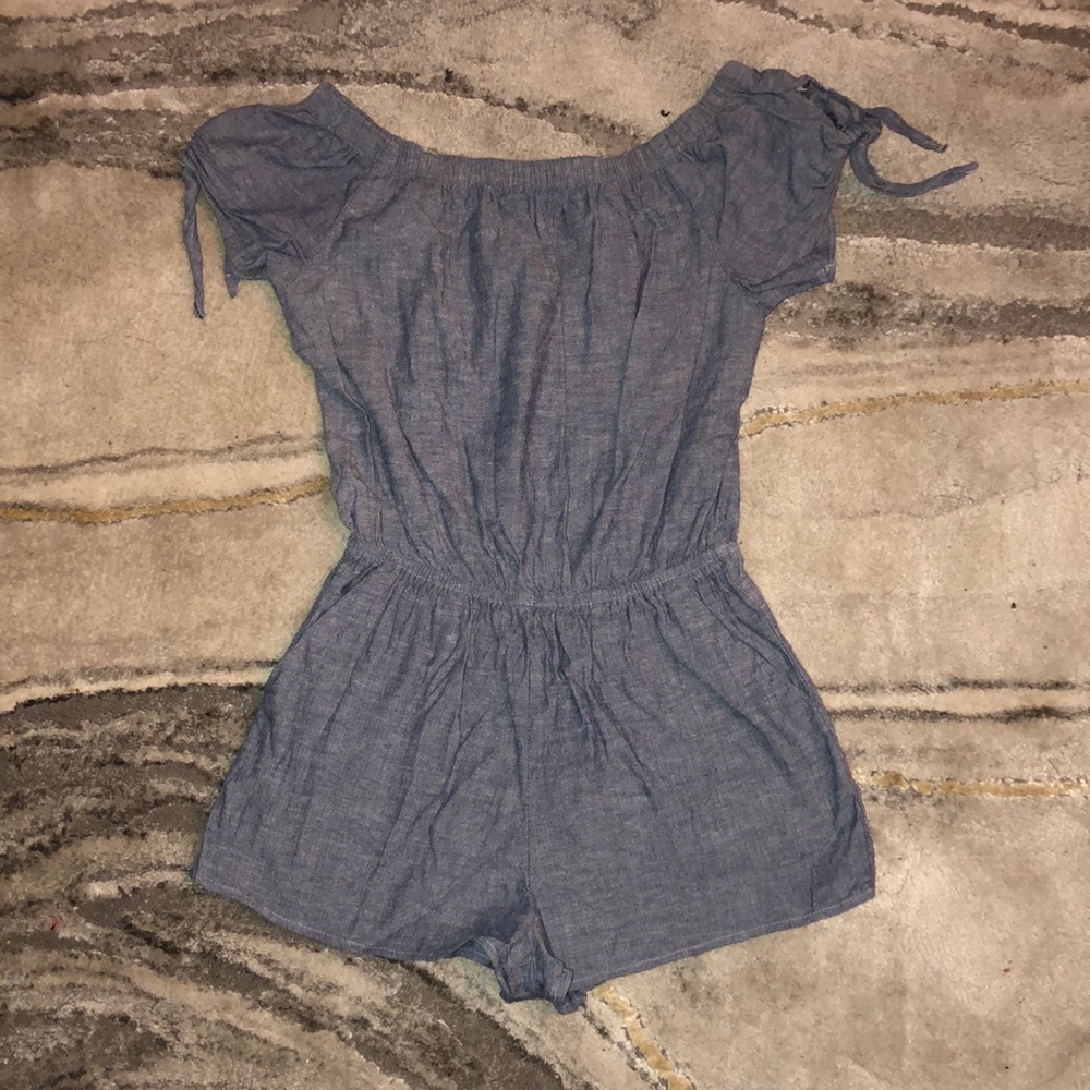 Aqua denim color short sleeve romper girls size medium